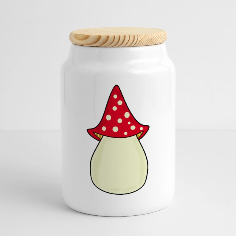 Mushroom Toadstool Pattern Personalizable Gift Cookie Jar with Wooden Lid