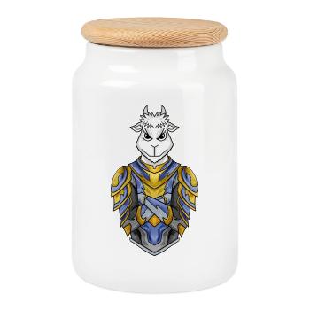 Knight Goat cool - Cookie Jar with Wooden Lid - white - Front