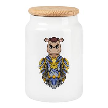 Knight Horse cool - Cookie Jar with Wooden Lid - white - Front