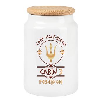 Cabin #3 in Camp Half Blood, Child of Poseidon - Cookie Jar with Wooden Lid - white - Front