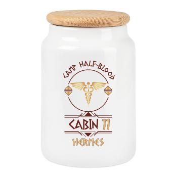 Cabin #11 in Camp Half Blood, Child of Hermes - Cookie Jar with Wooden Lid - white - Front