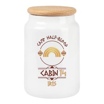 Cabin #14 in Camp Half Blood, Child of Iris - Cookie Jar with Wooden Lid - white - Front