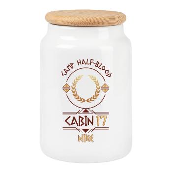Cabin #17 in Camp Half Blood, Child of Goddess Nik - Cookie Jar with Wooden Lid - white - Front