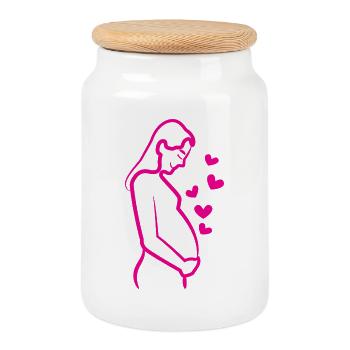 Bébé ventre mère grossesse grossesse coeur - Boîte à biscuits avec couvercle en bois - blanc - Devant
