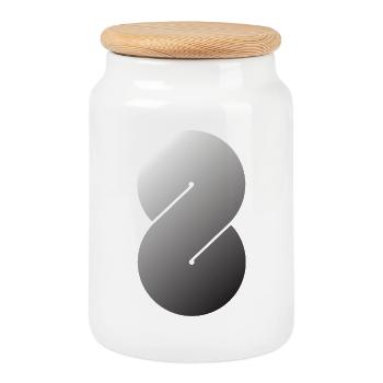 S - Cookie Jar with Wooden Lid - white - Front