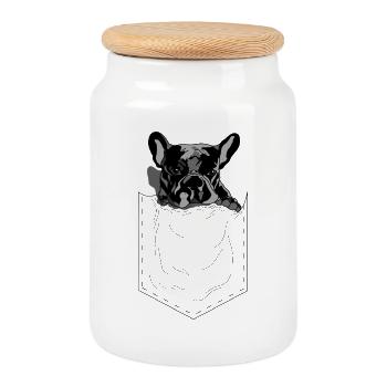 Style pop art de style style poche Frenchie - Boîte à biscuits avec couvercle en bois - blanc - Devant
