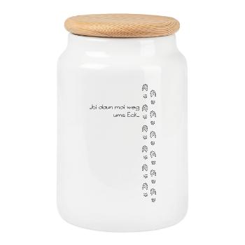 bi daun moi away around the corner - I'm then away around the corner - Cookie Jar with Wooden Lid - white - Front