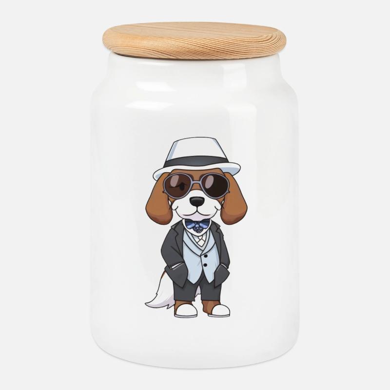 Beagle Hat Goggles - Cookie Jar with Wooden Lid - white
