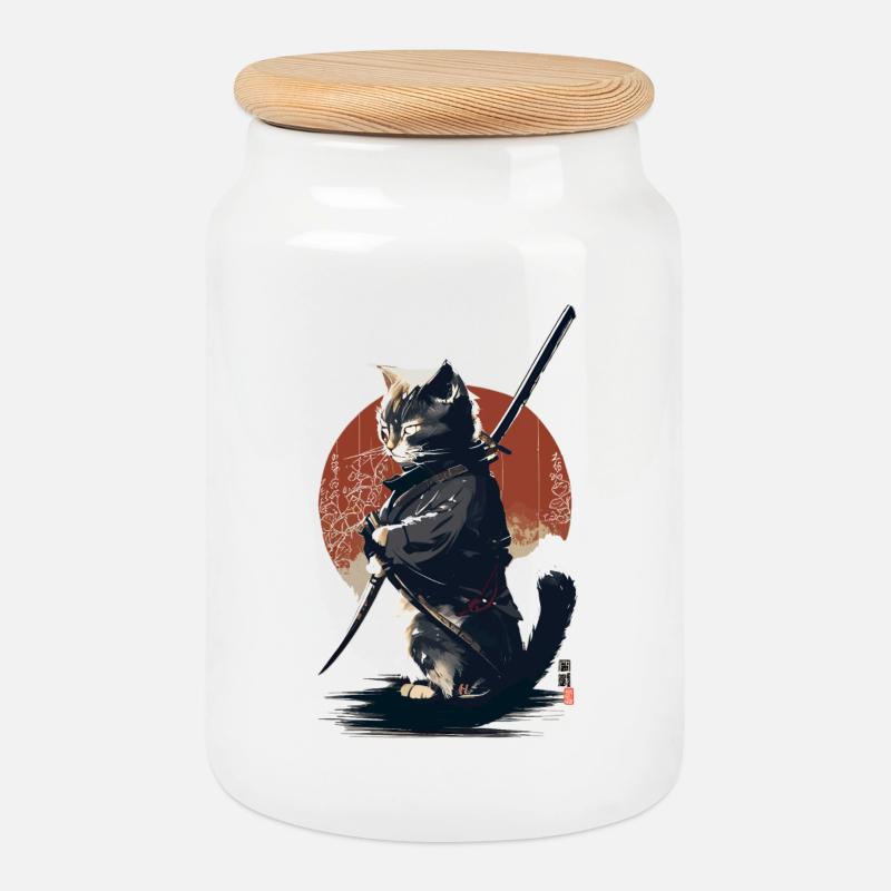 Kawaii Neko Samurai : Katzen-Samurai - Keksdose mit Holzdeckel - Weiß