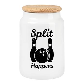 Jeu de mots de bowling - Boîte à biscuits avec couvercle en bois - blanc - Devant