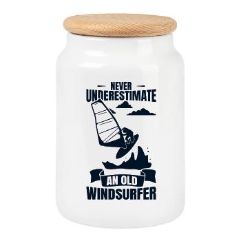 Windsurfing Grandpa - Cookie Jar with Wooden Lid - white - Front