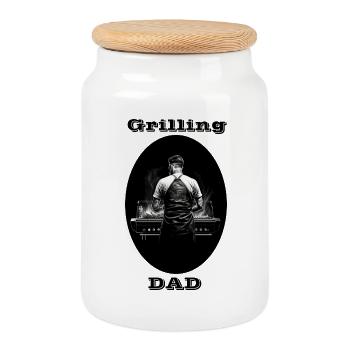 Griller papa - Boîte à biscuits avec couvercle en bois - blanc - Devant