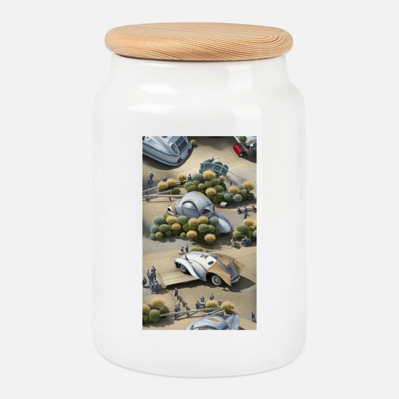 Futuristisches Auto - Keksdose mit Holzdeckel - Weiß