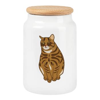 Landrace cat - Cookie Jar with Wooden Lid - white - Front