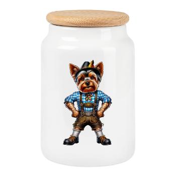 Yorkshire Terrier dog Bayern - Cookie Jar with Wooden Lid - white - Front