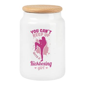 Vous ne pouvez pas suivre une fille de kickboxing - Boîte à biscuits avec couvercle en bois - blanc - Devant