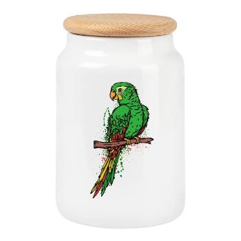 Animaux, Zoo, Oiseau, Perroquet, Amoureux des oiseaux, Animal de compagnie - Boîte à biscuits avec couvercle en bois - blanc - Devant