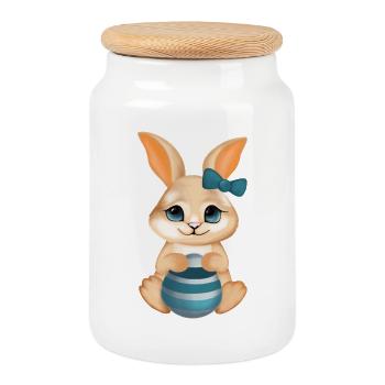 Cute Bunny – Cute Illustration - Cookie Jar with Wooden Lid - white - Front