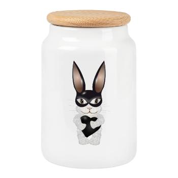Mignon lapin blanc avec masque et coeur - Boîte à biscuits avec couvercle en bois - blanc - Devant