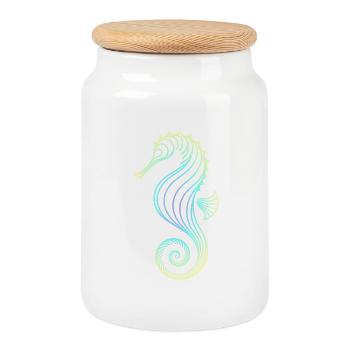 Hippocampe dégradé bleu jaune vert tribal - Boîte à biscuits avec couvercle en bois - blanc - Devant