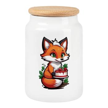 Délice de gâteau Foxy - Boîte à biscuits avec couvercle en bois - blanc - Devant