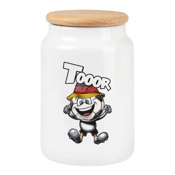 Tooor Ballheld mit Hut Cartoon - Keksdose mit Holzdeckel - Weiß - Vorne