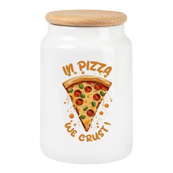 IN PIZZA WE CRUST, VIBRANT PEPPERONI PIZZA SLICE - Cookie Jar with Wooden Lid - white - Front