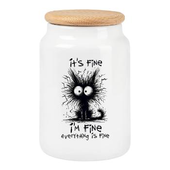 Chat noir C’est bien Je vais bien Tout va bien - Boîte à biscuits avec couvercle en bois - blanc - Devant