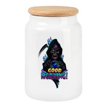 Neon Grim Reaper Good Morning - Cookie Jar with Wooden Lid - white - Front