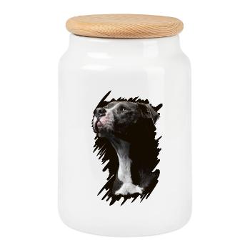 Staffordshire Bull Terrier - Cookie Jar with Wooden Lid - white - Front