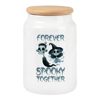 FOREVER SPOOKY TOGETHER, HALLOWEEN SCARY GHOSTS - Boîte à biscuits avec couvercle en bois - blanc - Devant