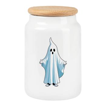 Halloween Ghost - Cookie Jar with Wooden Lid - white - Front