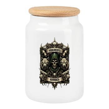Mühlviertel cooles Rohrbach Design - Keksdose mit Holzdeckel - Weiß - Vorne