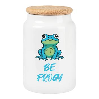 Frosch Blau - Keksdose mit Holzdeckel - Weiß - Vorne