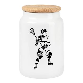 Lacrosse Player Pixel Graphic - Cookie Jar with Wooden Lid - white - Front