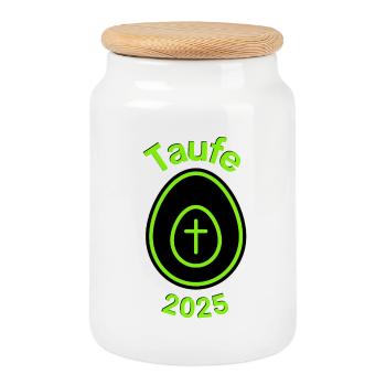 Baptism 2025 Cross in the Egg Hope Resurrection - Cookie Jar with Wooden Lid - white - Front