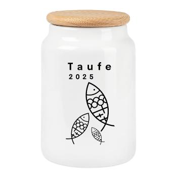 Baptism 2025 3 Pisces Crosses Minimalist - Cookie Jar with Wooden Lid - white - Front