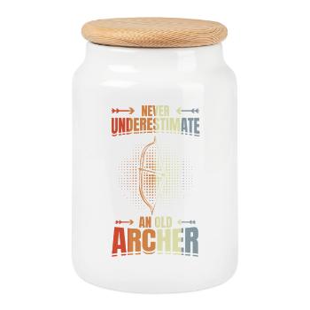 Never underestimate old archers - Cookie Jar with Wooden Lid - white - Front