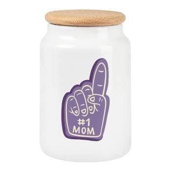 #1 Mom – Coole Fanhand Illustration - Keksdose mit Holzdeckel - Weiß - Vorne