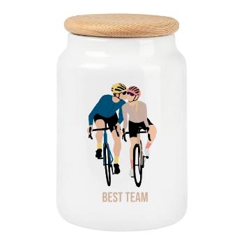 Couple Cyclistes - Best Team - Boîte à biscuits avec couvercle en bois - blanc - Devant