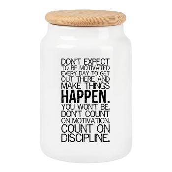 don't expect to be motivated every day to get out - Cookie Jar with Wooden Lid - white - Front