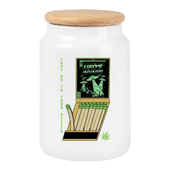 UFO Invasion Vintage Poster Design - Cookie Jar with Wooden Lid - white - Front