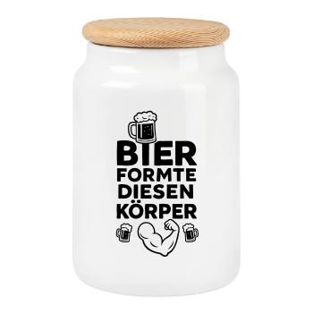 Bier formte diesen Körper - Keksdose mit Holzdeckel - Weiß - Vorne