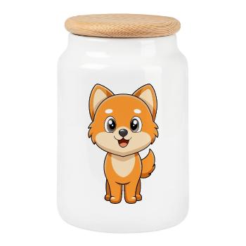 Adorable Spitz dog with a cheerful look - Cookie Jar with Wooden Lid - white - Front