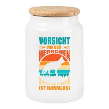 Schäferhund Geschenke Hund Herrchen Gassi - Keksdose mit Holzdeckel - Weiß - Vorne