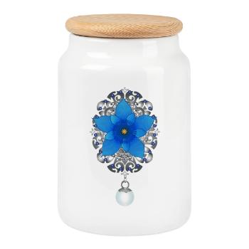 Elegant brooch with blue gentian flower motif - Cookie Jar with Wooden Lid - white - Front