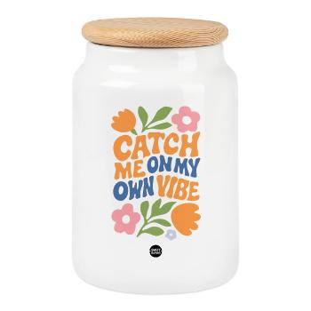 Catch Me on My Own Vibe - Cookie Jar with Wooden Lid - white - Front