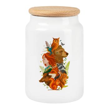 Fille avec des animaux – Harmonie de l’homme et de la nature - Boîte à biscuits avec couvercle en bois - blanc - Devant