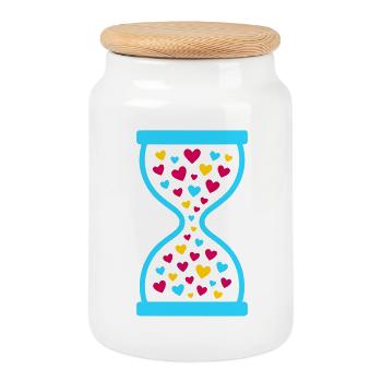 Colorful Hearts Hourglass - Love and Time Flow - Cookie Jar with Wooden Lid - white - Front