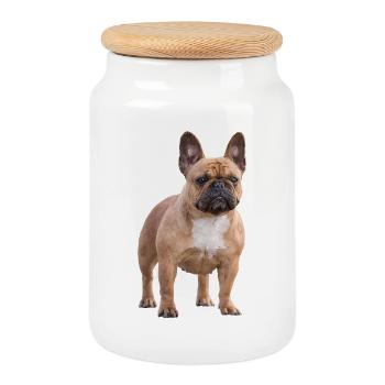 French Bulldog - Cookie Jar with Wooden Lid - white - Front